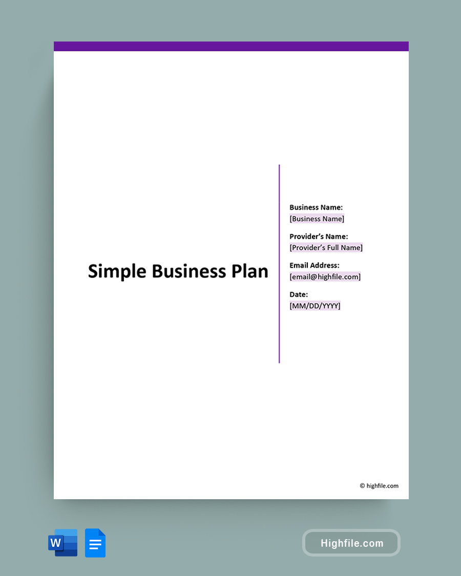 Simple Business Plan Example - Word, Google Docs