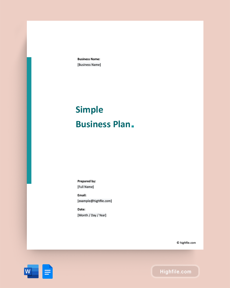 Simple Business Plan Template - Word, Google Docs