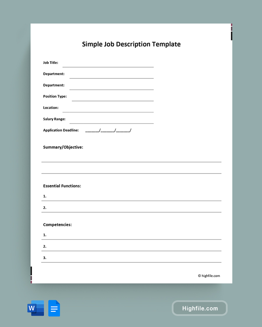 Simple Job Description Template - Word, Google Docs