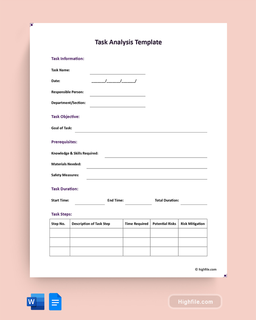 Task Analysis Template - Word, Google Docs