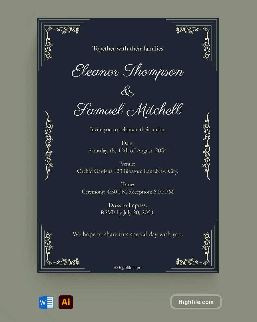 Wedding Invitation Template - Adobe Illustrator | Word