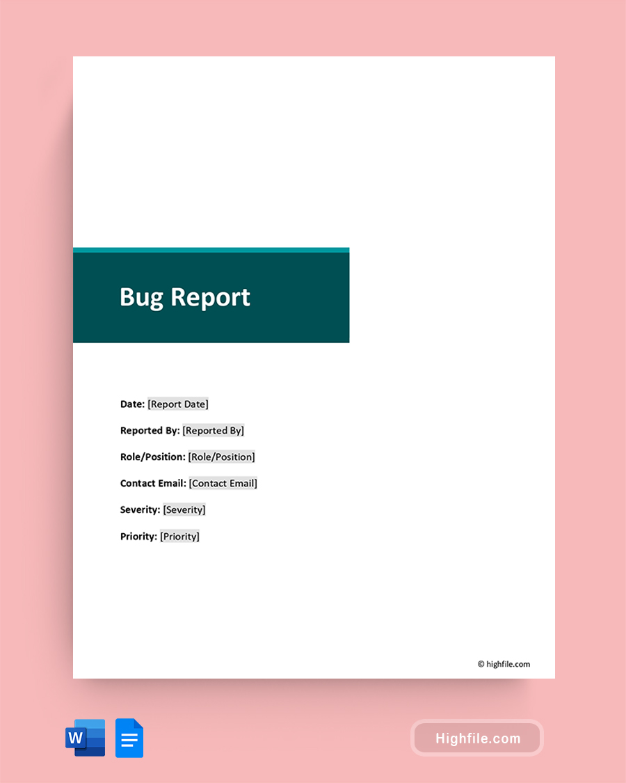 Bug Report Template - Word, Google Docs