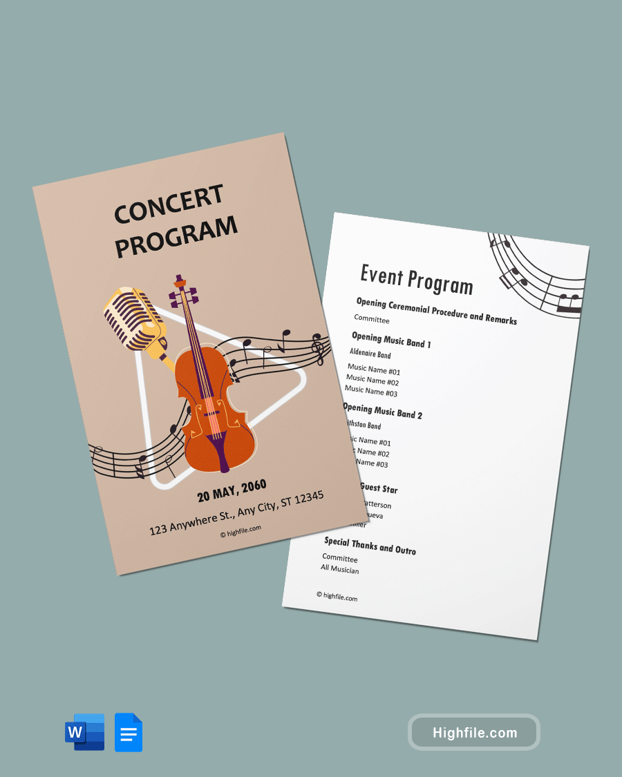 Concert Program Template - Word, Google Docs