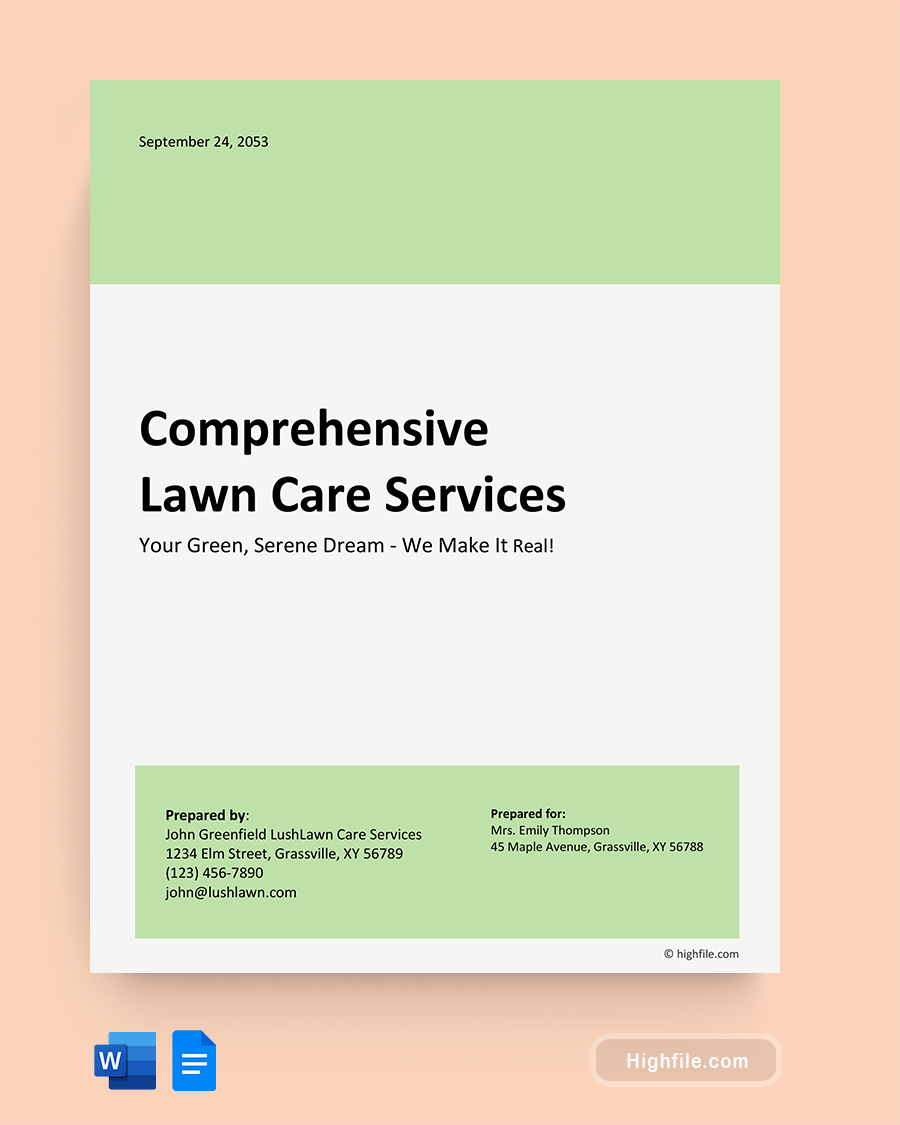 Lawn Care Proposal Template - Word, Google Docs