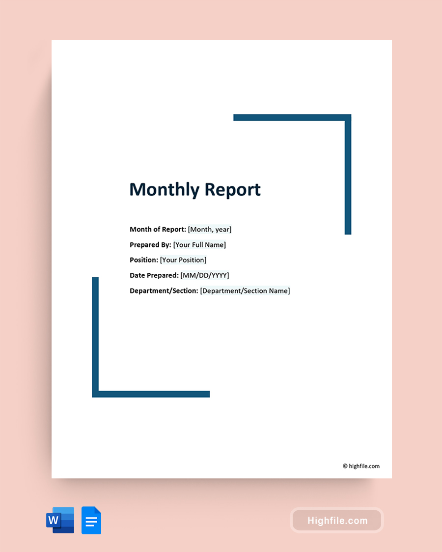 Monthly Report Template - Word, Google Docs