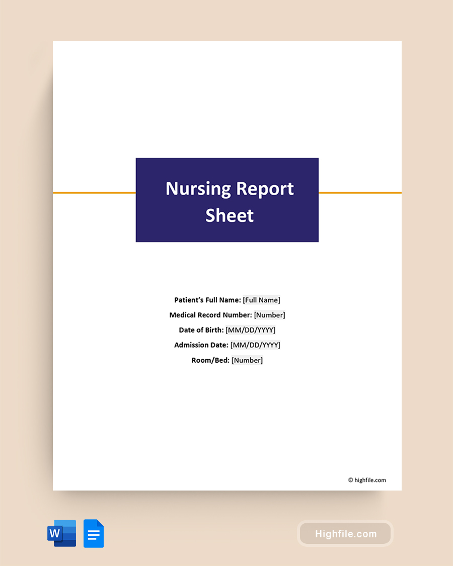 Nursing Report Sheet Template - Word, Google Docs