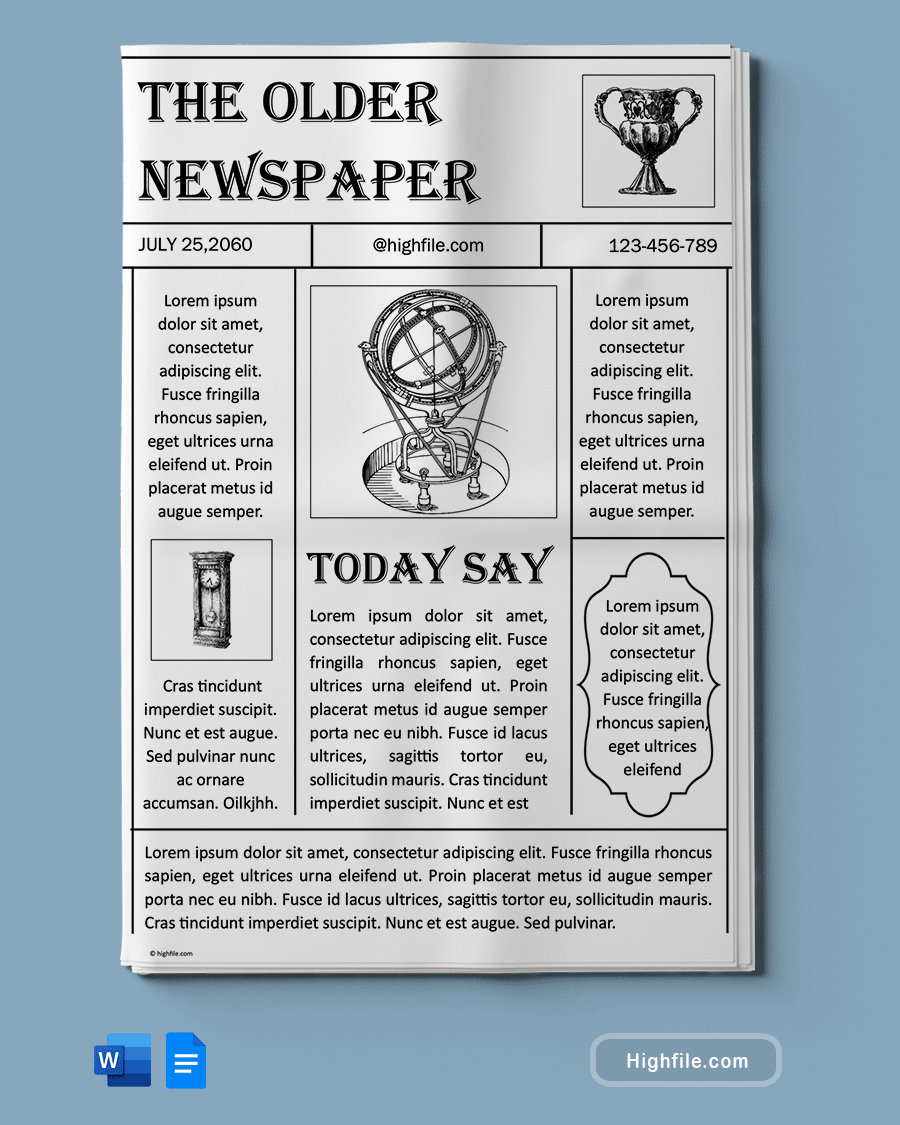 Old Style Newspaper Template - Word, Google Docs