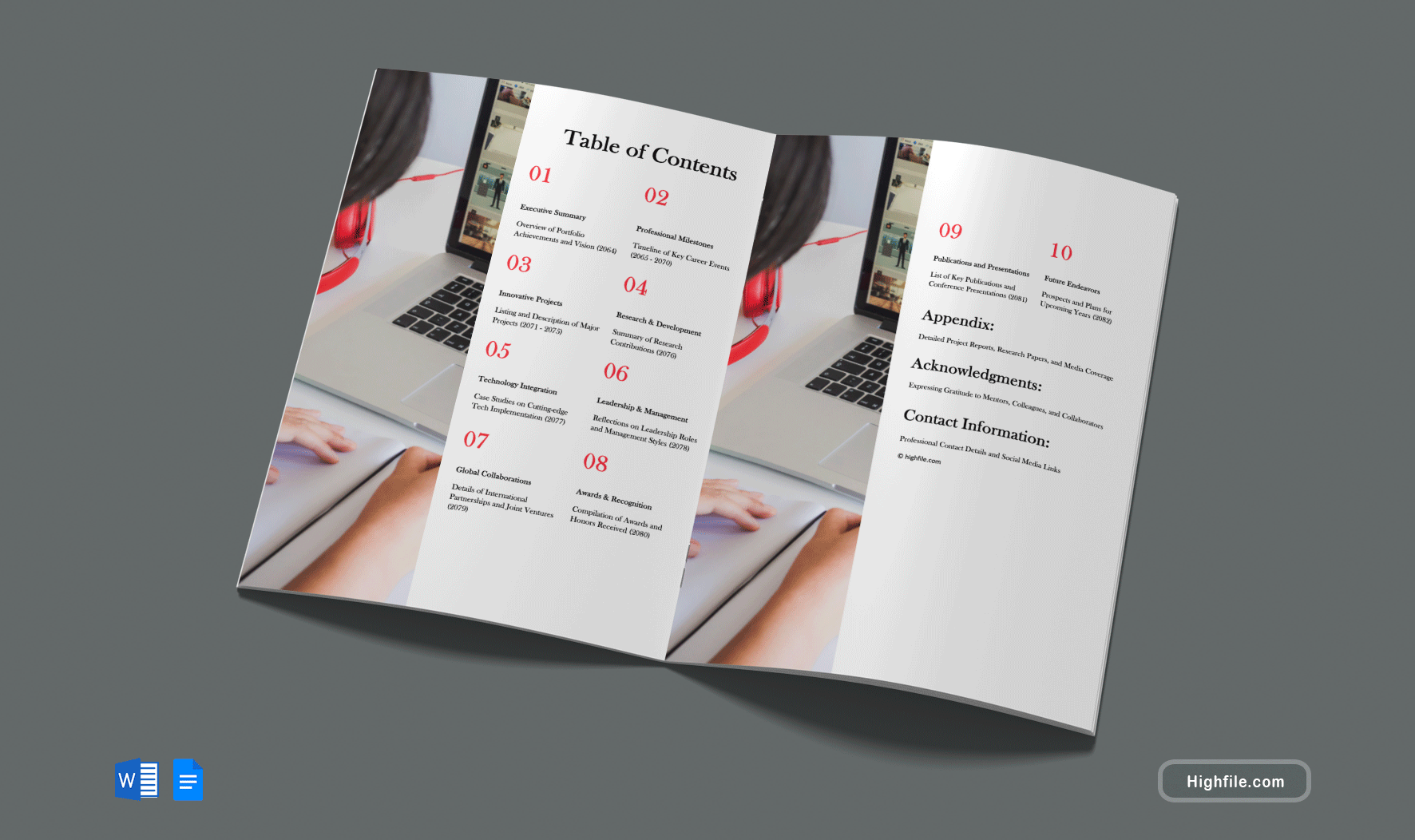 Portfolio Table of Contents Template