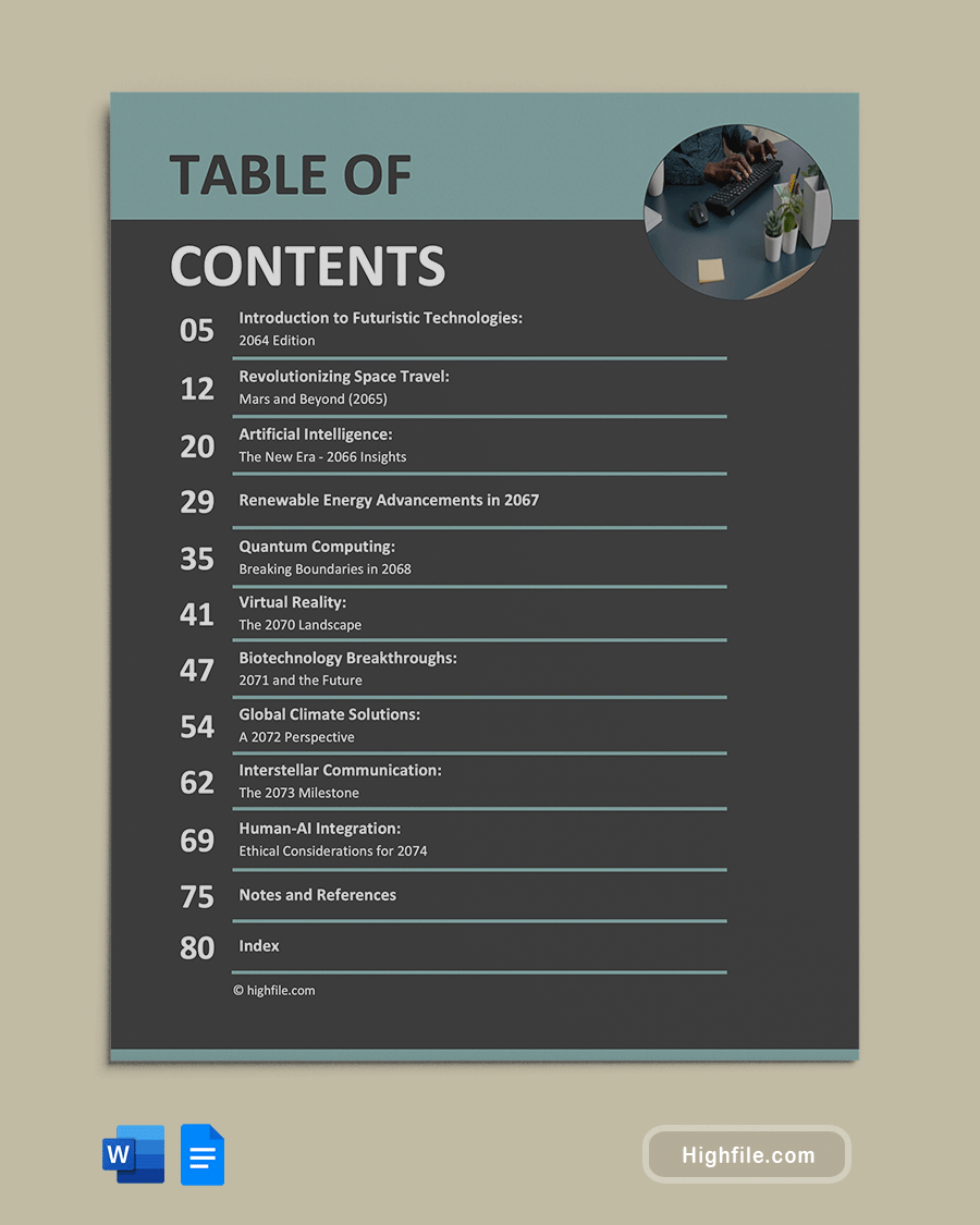 Printable Table of Contents Template - Word, Google Docs