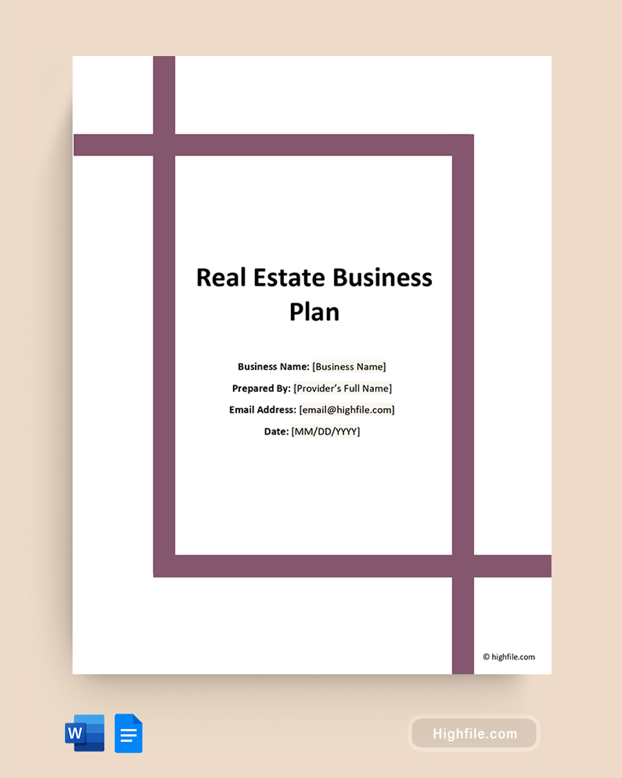 Real Estate Business Plan Template - Word, Google Docs