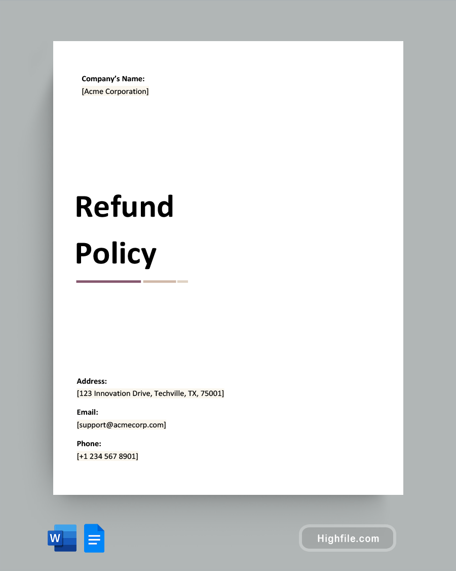 Refund Policy Template - Word, Google Docs