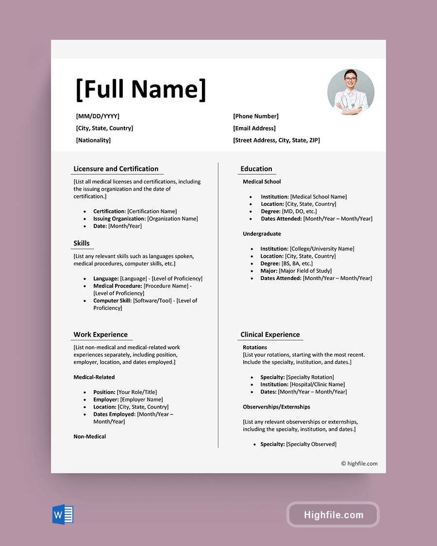 Residency CV Template - Word