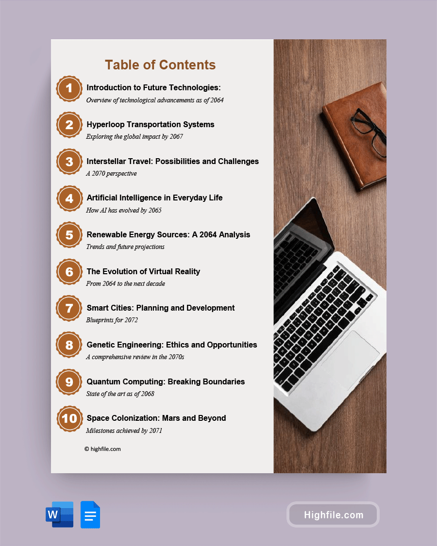 Simple Table of Content Template - Word, Google Docs