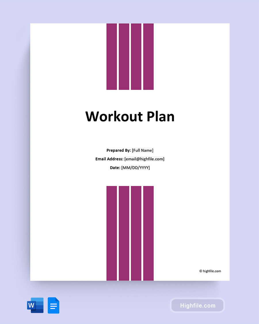 Workout Plan Template - Word, Google Docs