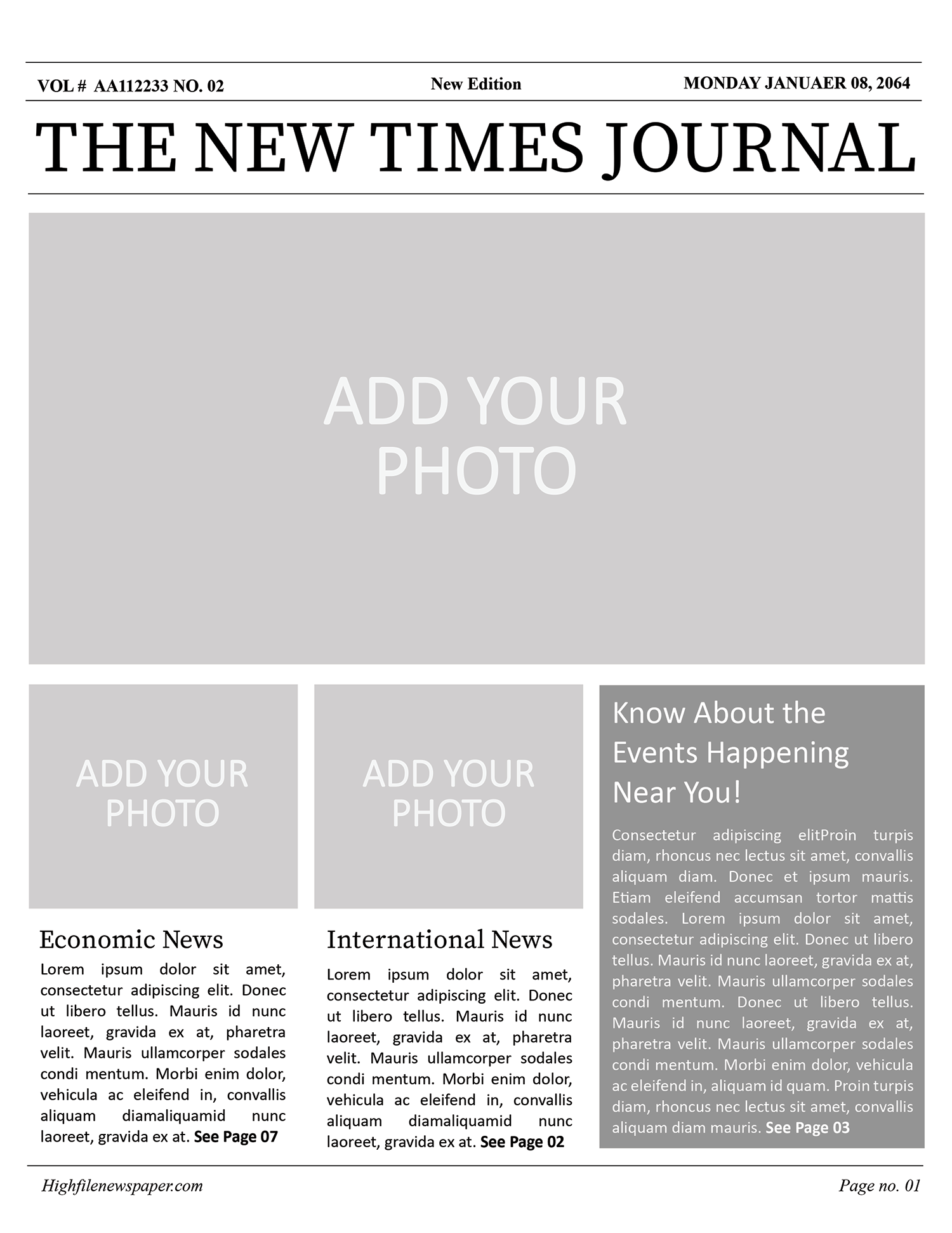 8.5 X 11 Newspaper Front Page Template - Word and Google Docs - Front Page