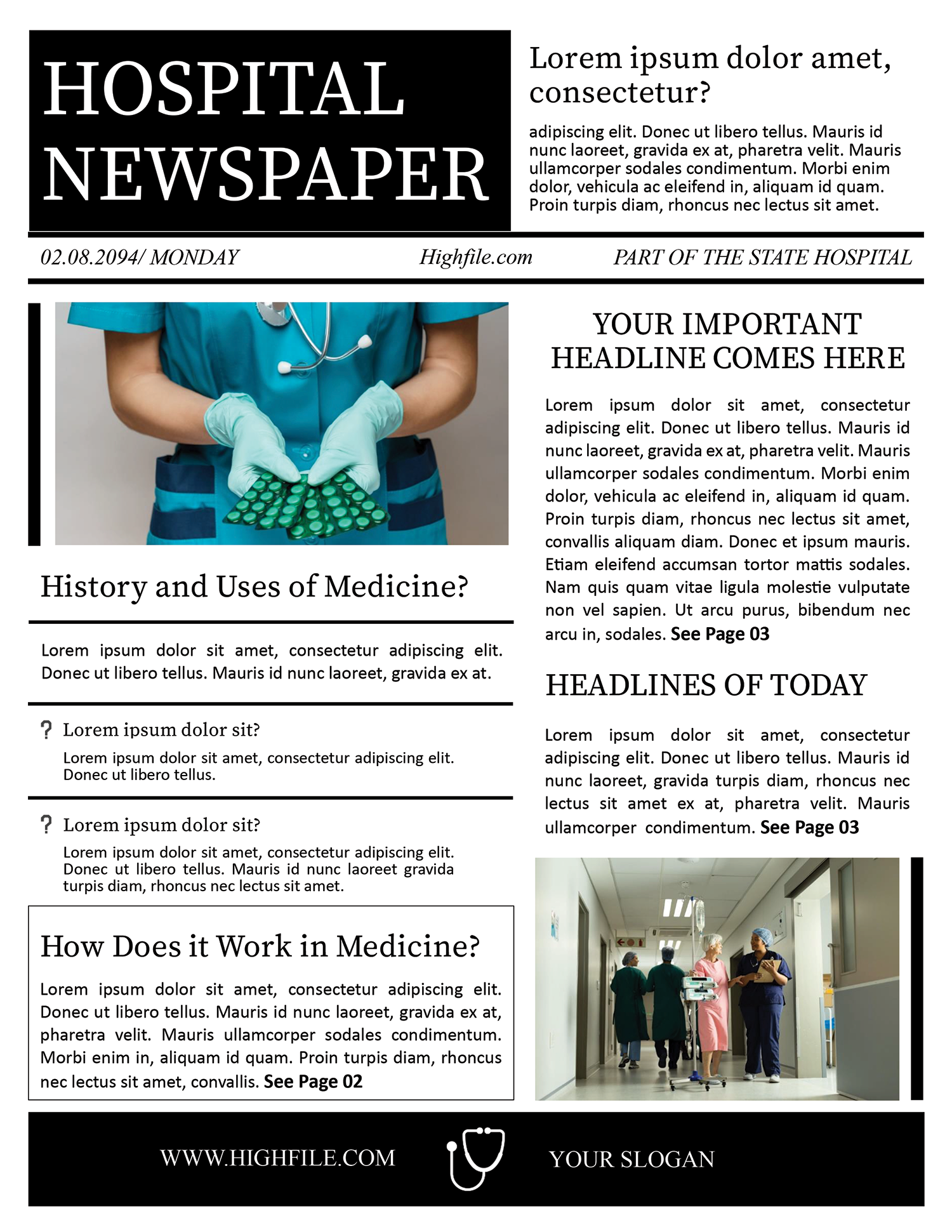 Editable Medical Newspaper Template - Word | Google Docs - Page 01
