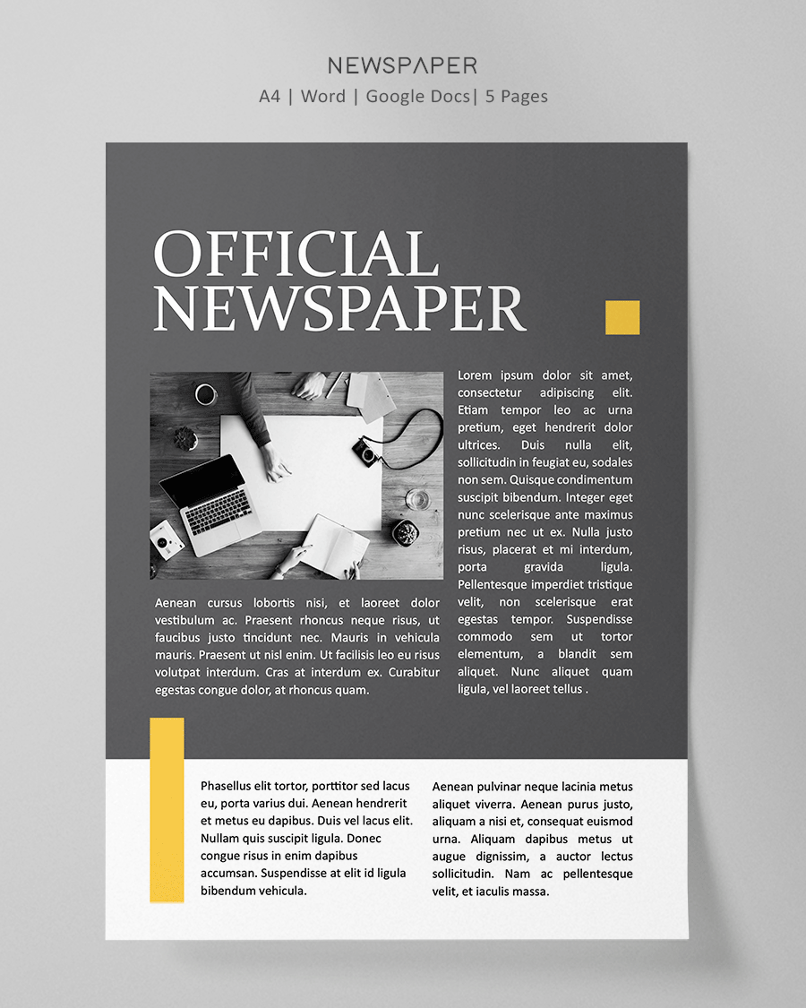 Black and Yellow Business Newspaper Template - Word, Google Docs