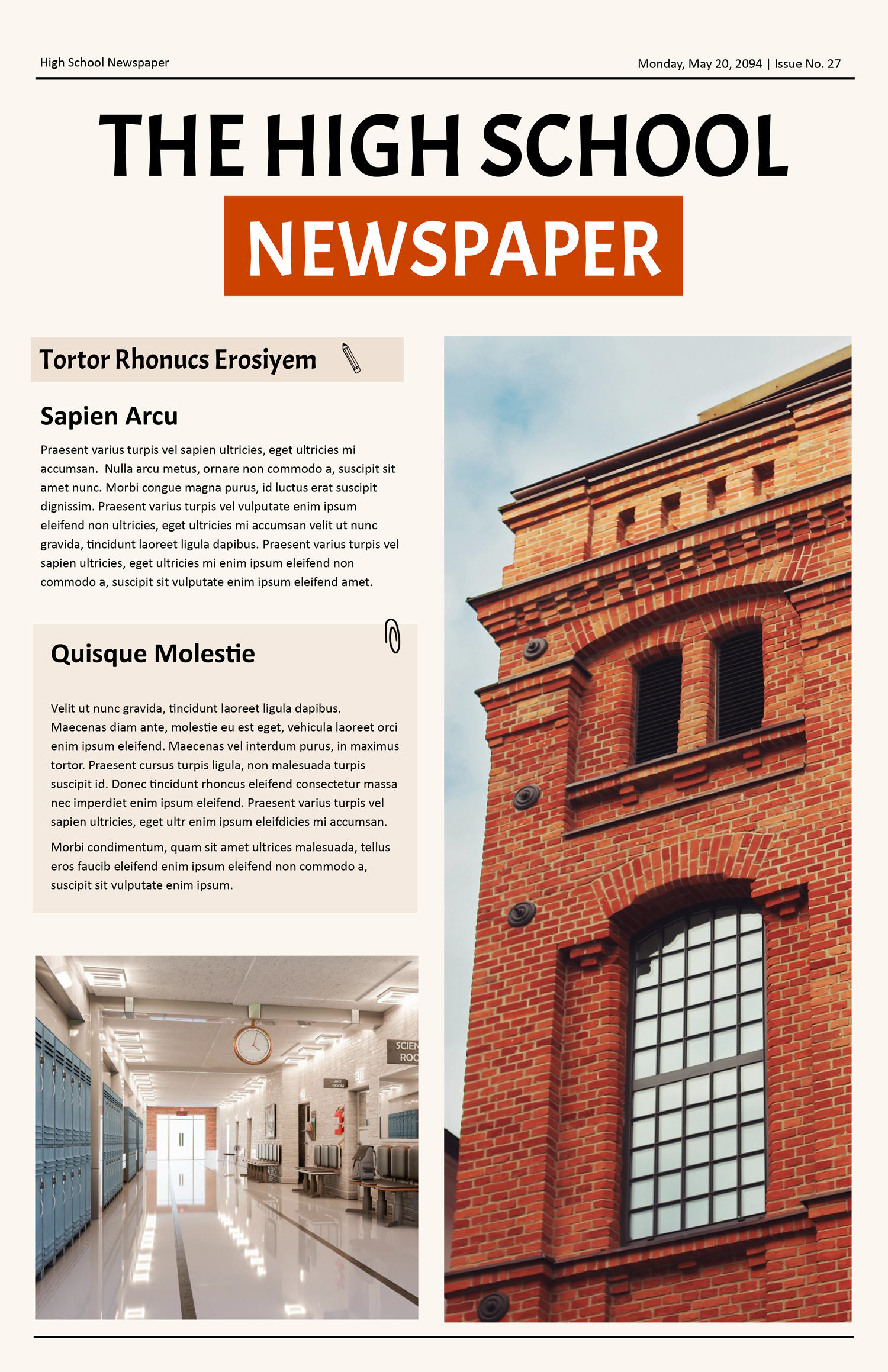 Classroom Newspaper Template - Front Page
