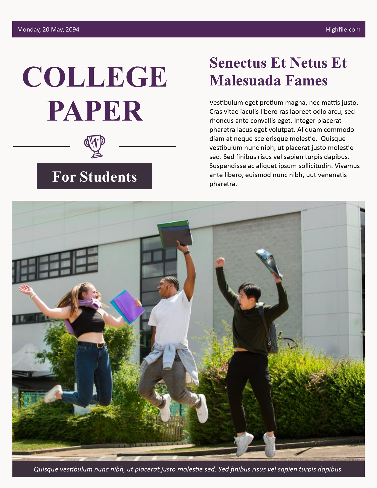 College Newspaper Template - Front Page