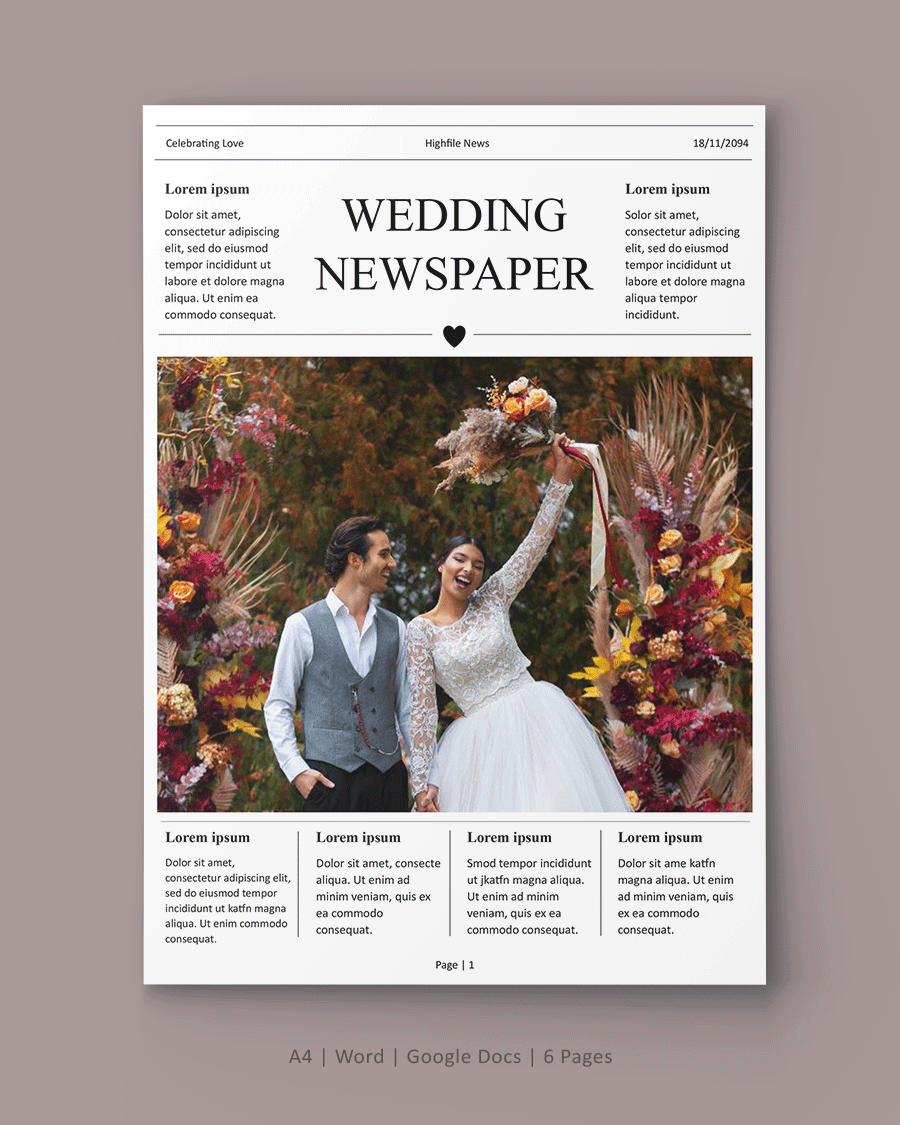 Elegant Wedding Newspaper Template - Word, Google Docs