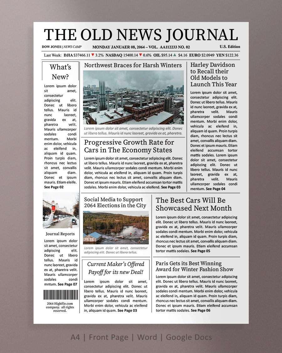 Front Page Newspaper Article Template Word, Google Docs