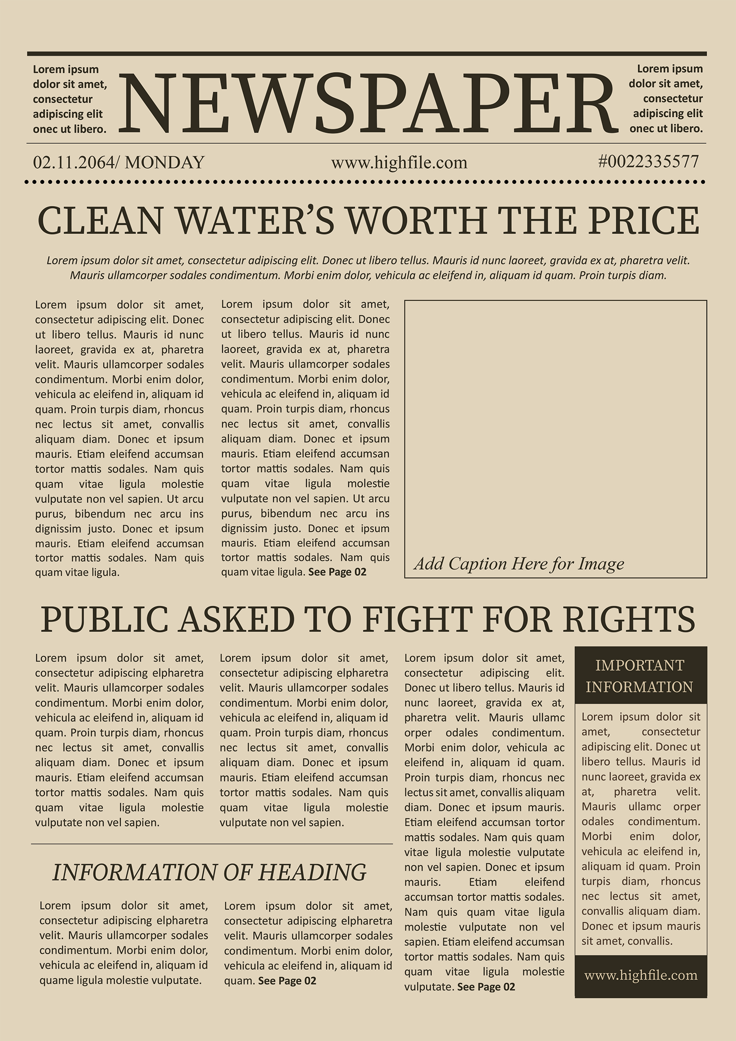Minimal Vintage style Newspaper Front Page Template - Word and Google Docs - Page 01