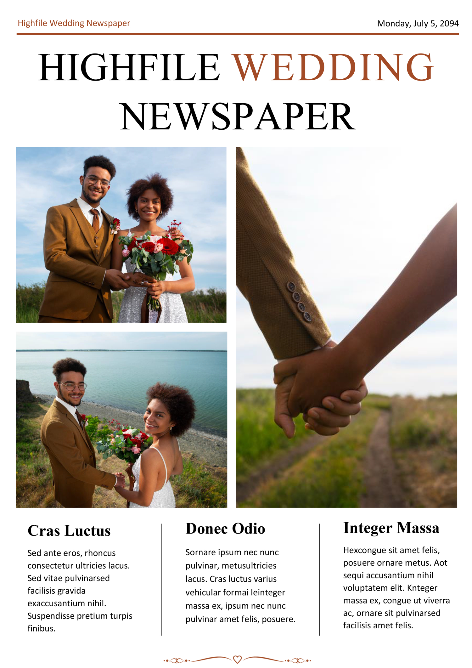 Minimal Wedding Newspaper Template - Front Page