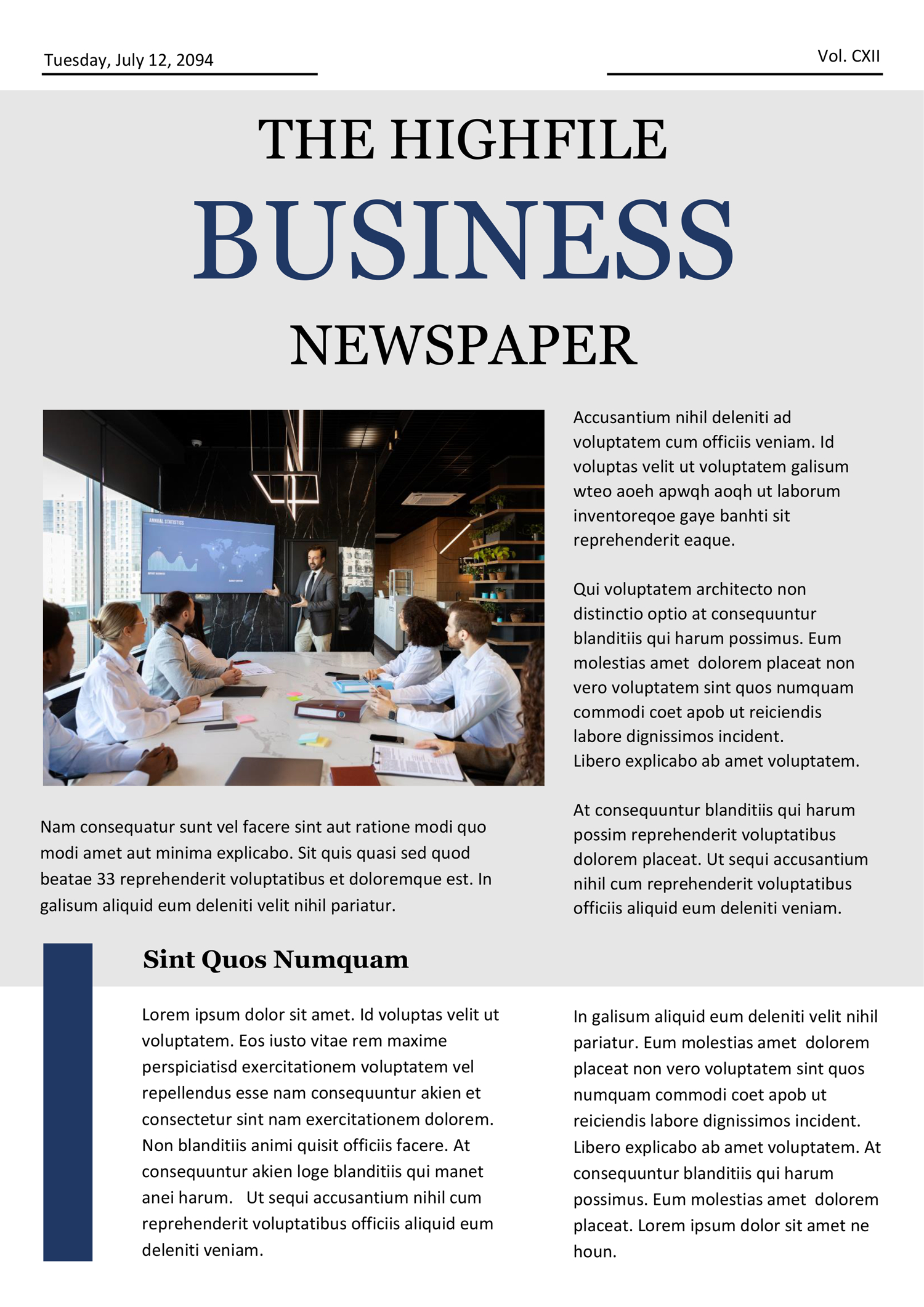 Modern Business Newspaper Template - Front Page