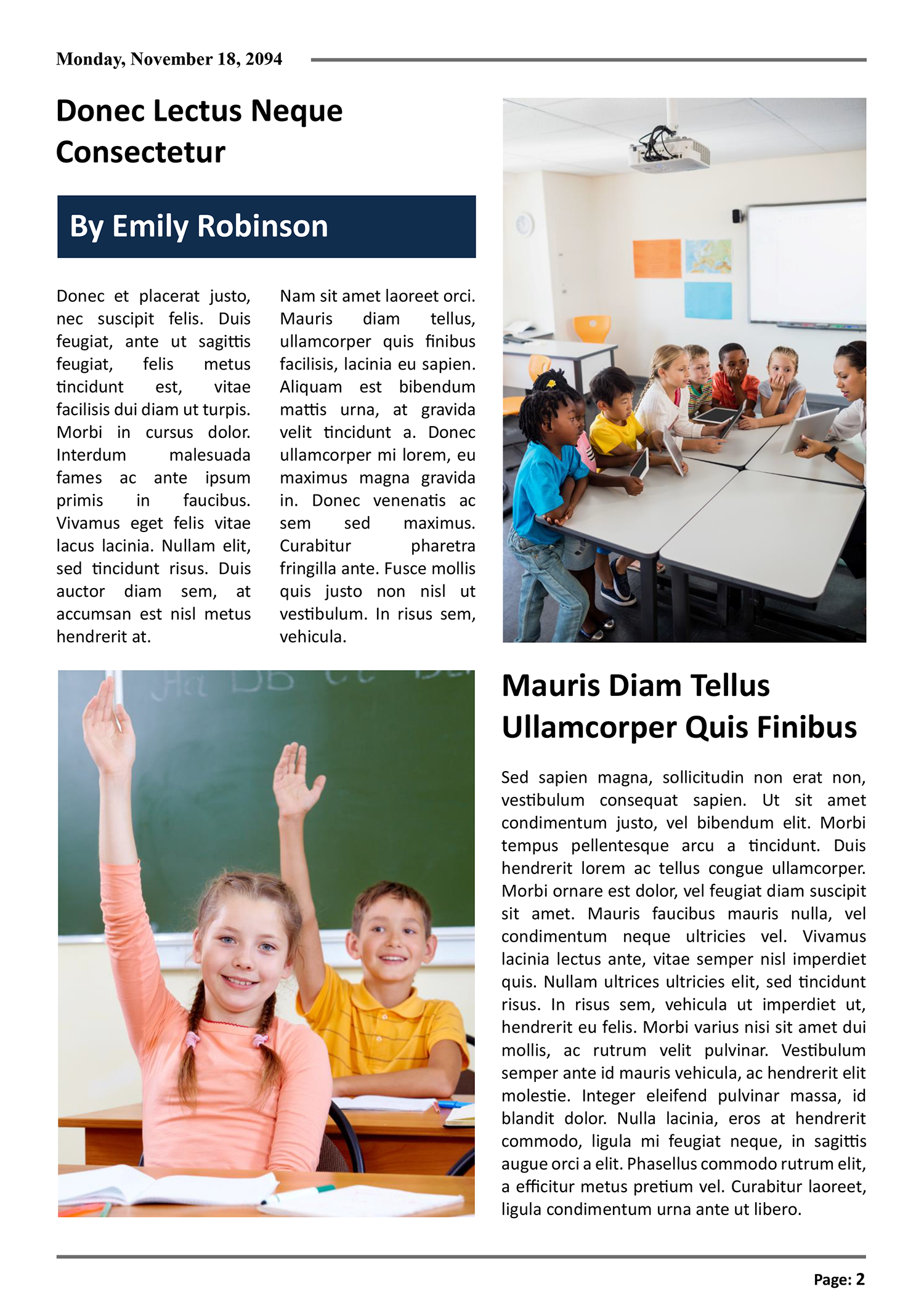 Modern Clean Classroom Newspaper Article Template - Page 02
