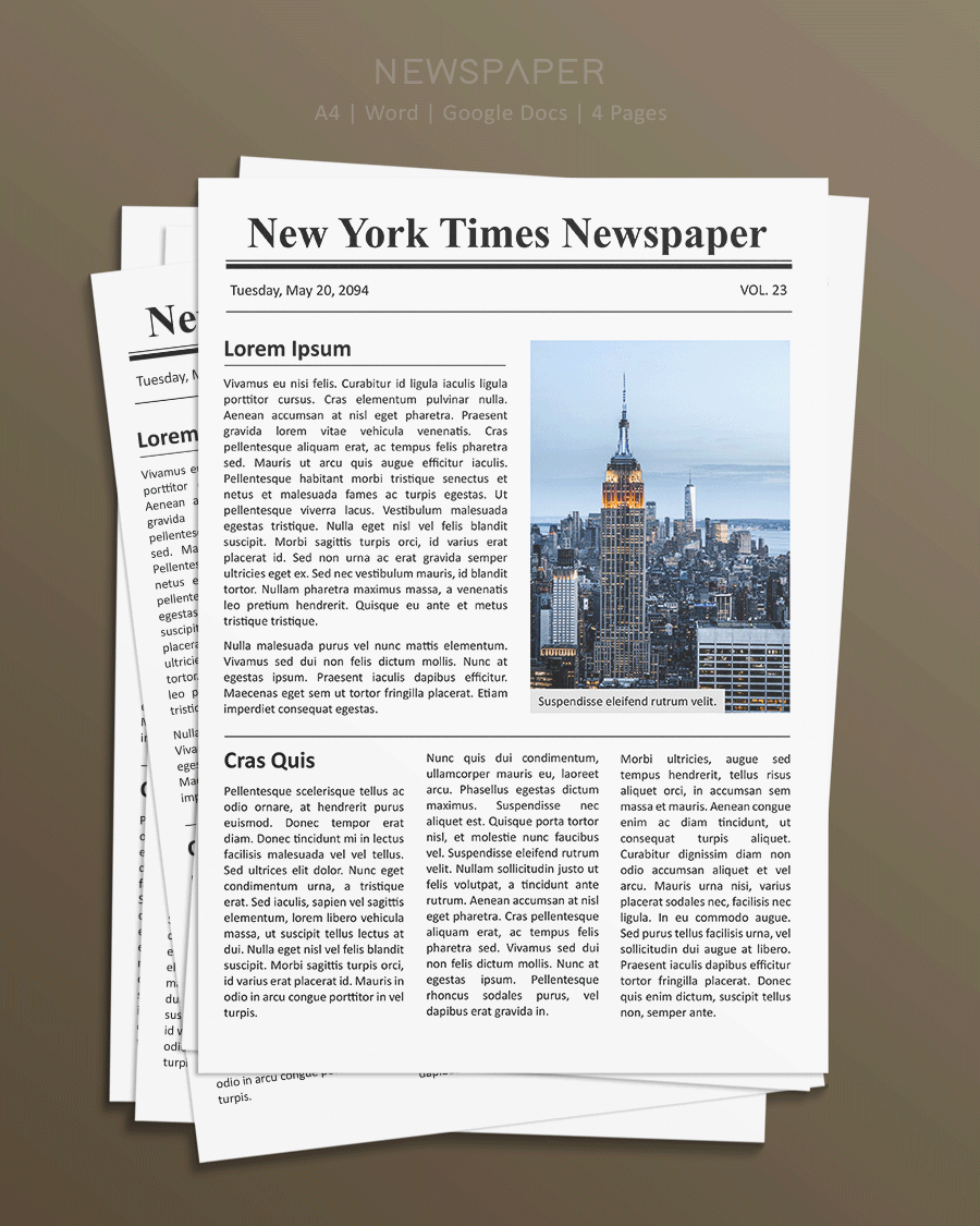 New York Times Newspaper Template - Word, Google Docs
