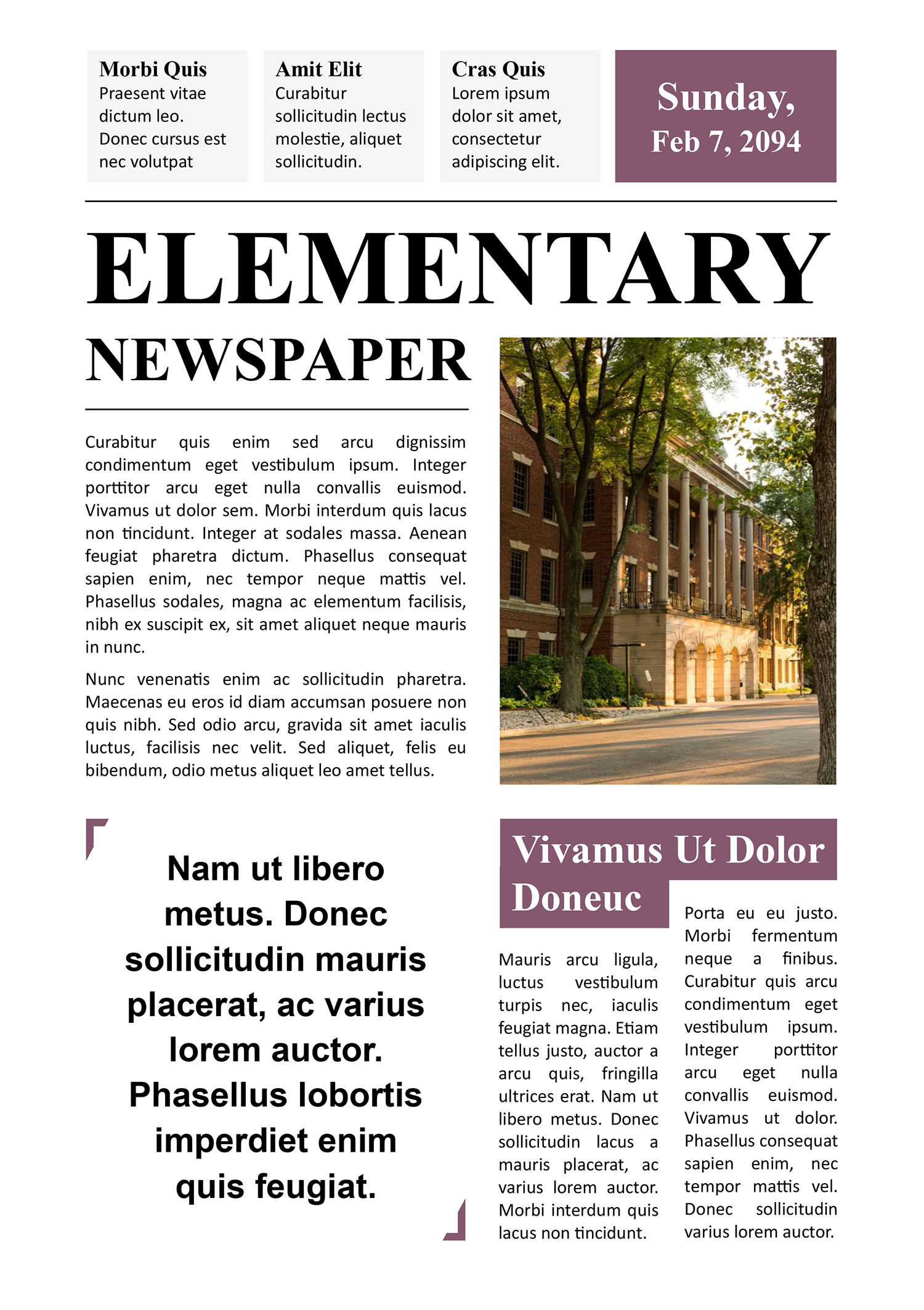 Newspaper Article Template for Elementary Students - Page 01