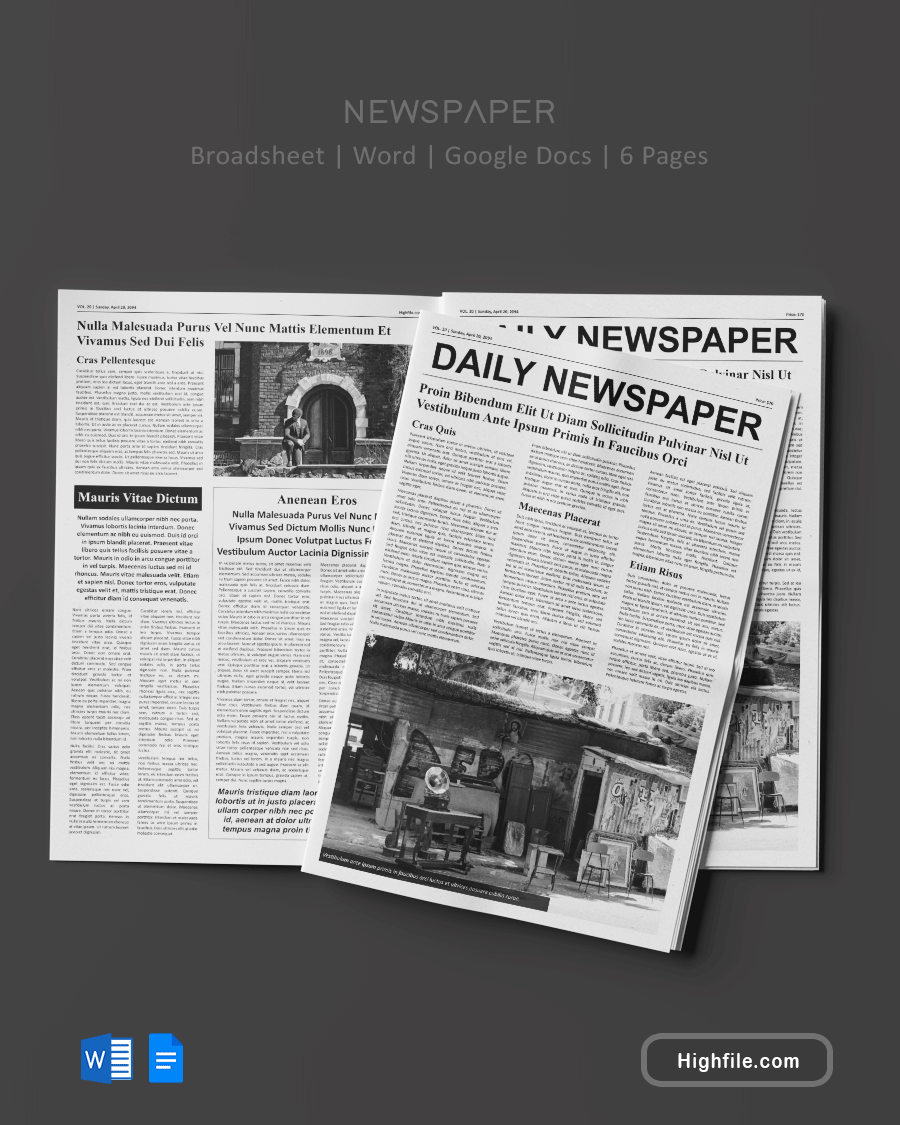 Newspaper Page Template - Word, Google Docs