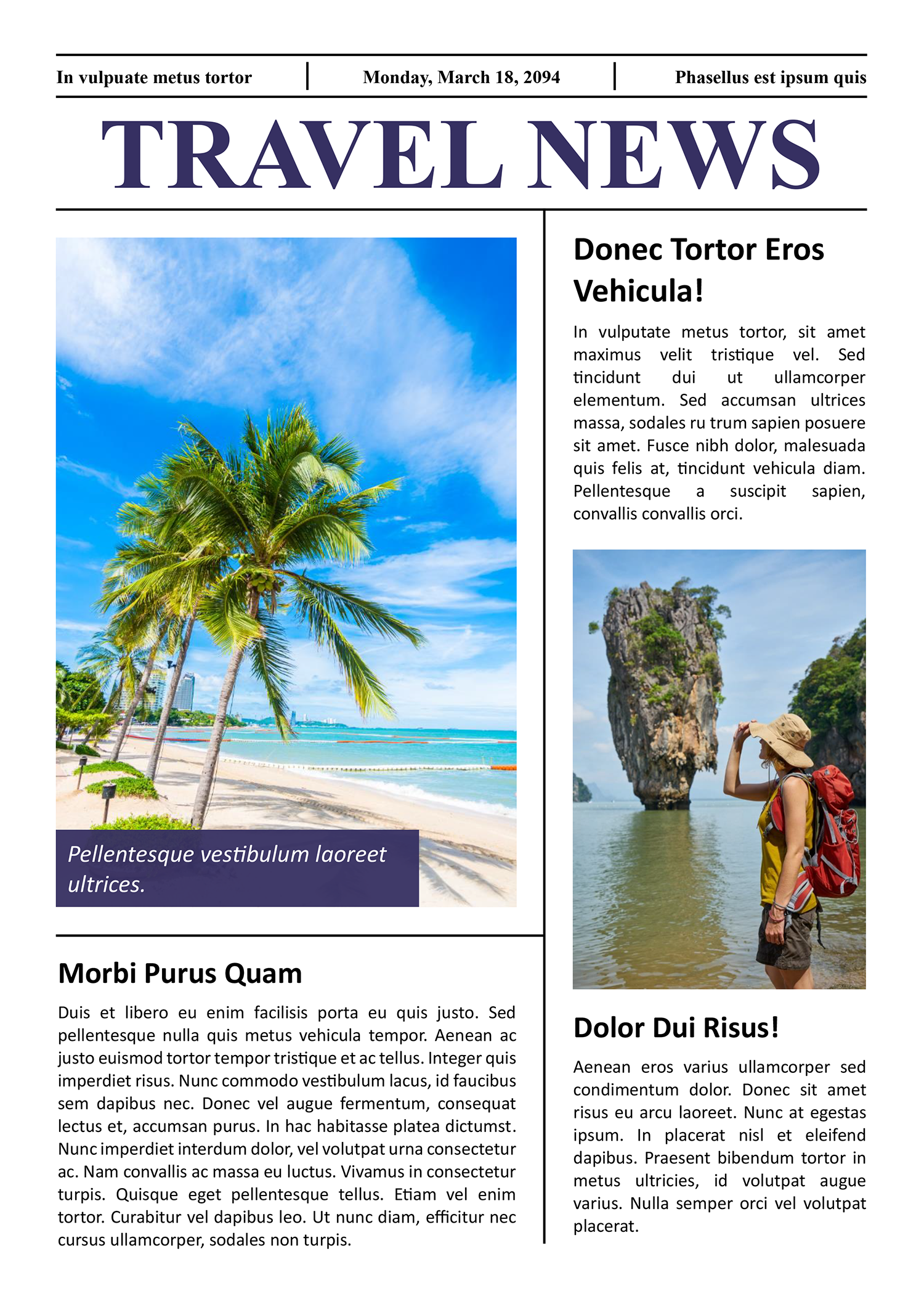 Travel Themed Newspaper Article Template - Page 01