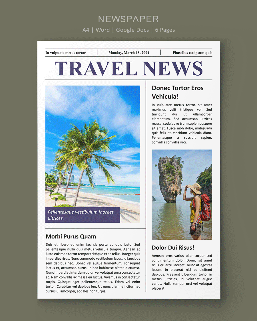 Travel Themed Newspaper Article Template