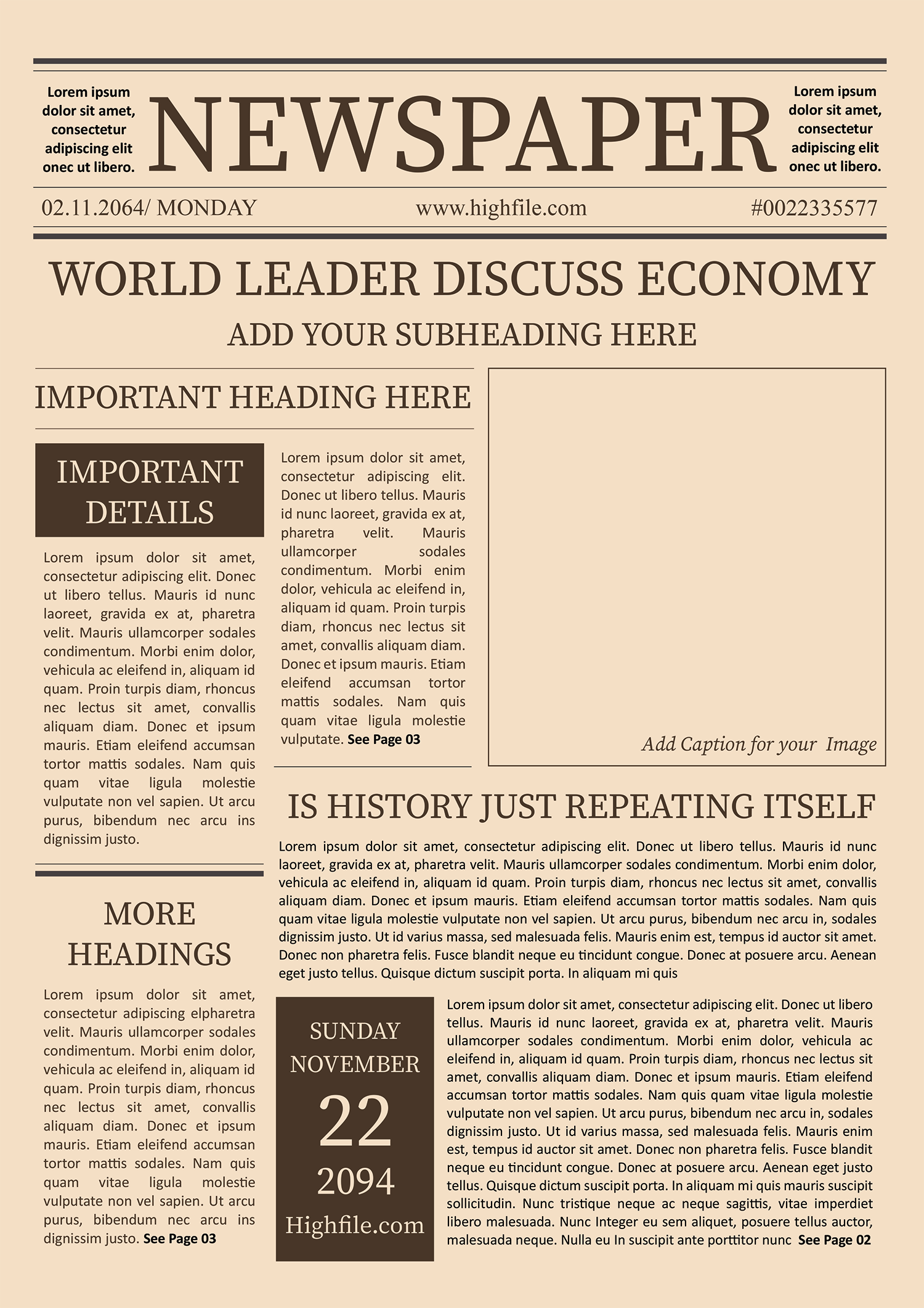 Vintage style Newspaper Front Page Template - Word Page 01