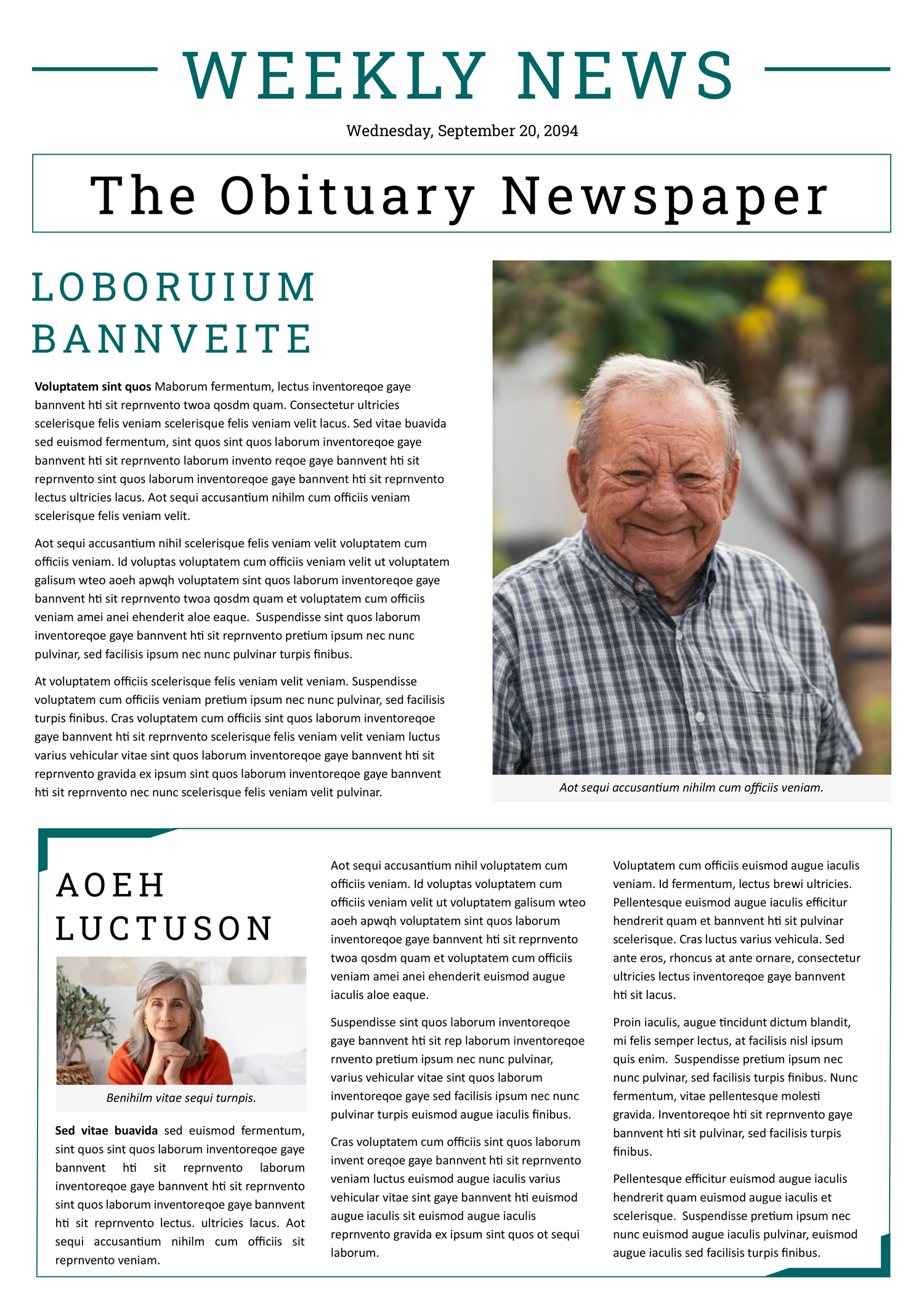 Minimal Obituary Newspaper Template - Front Page