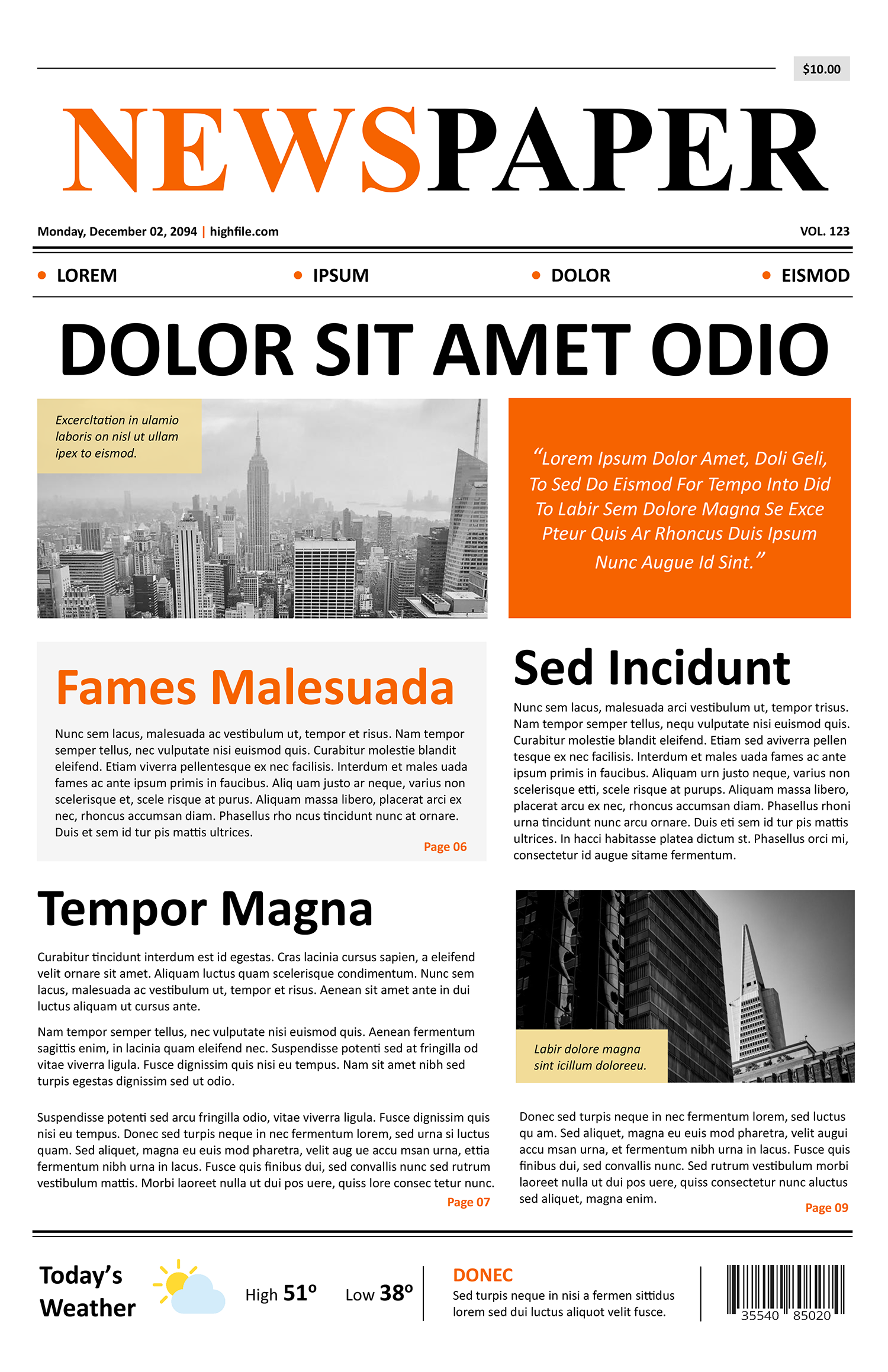 11x17 in Tabloid Newspaper Front Page Template - Page 01