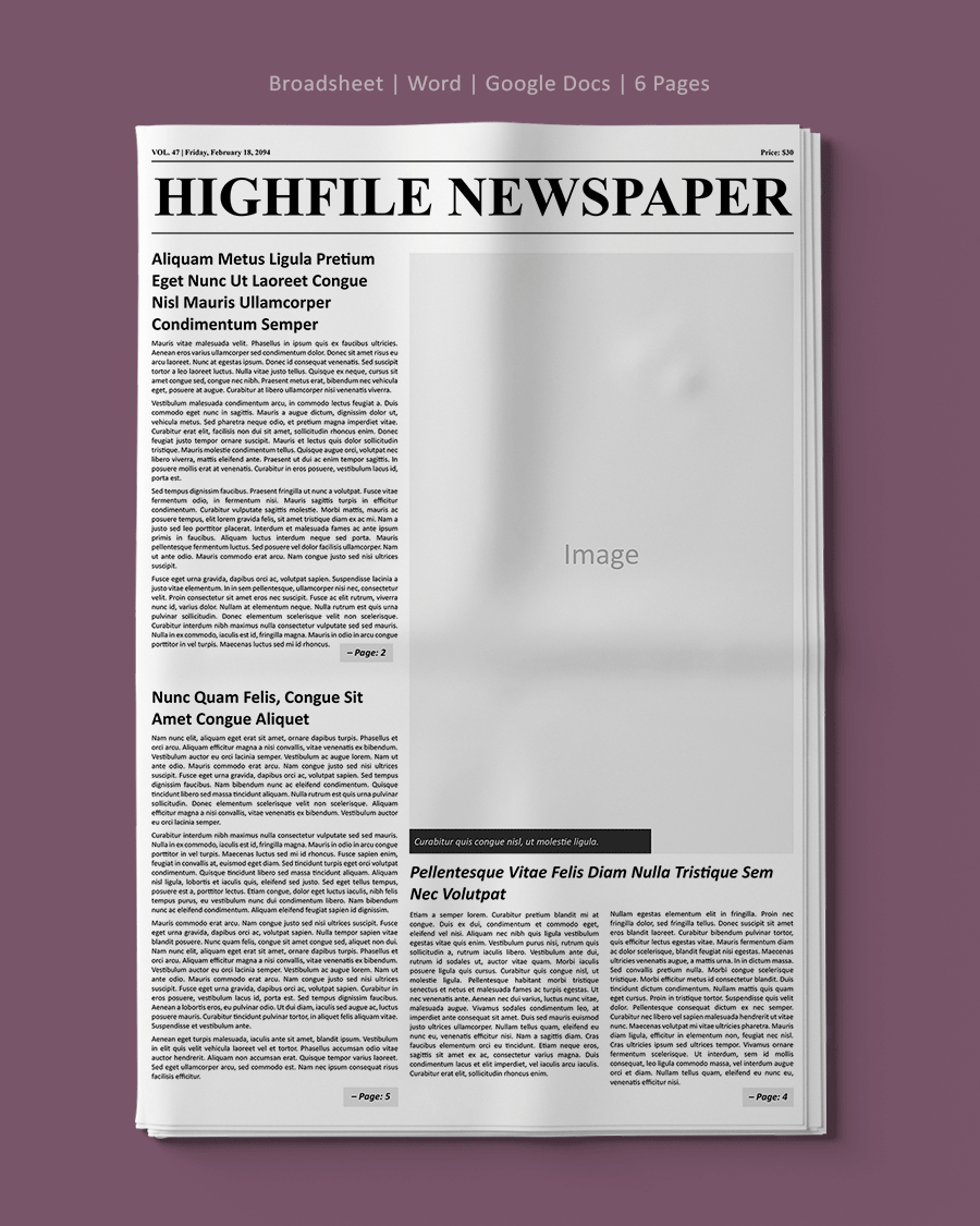 Blank Newspaper Article Page Template - Word, Google Docs