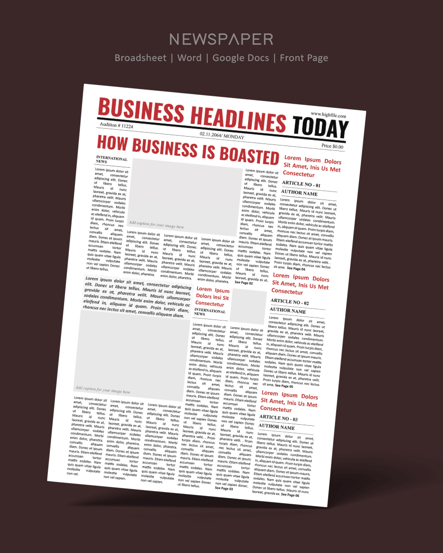 Blank Newspaper Front Page Template - Word and Google Docs