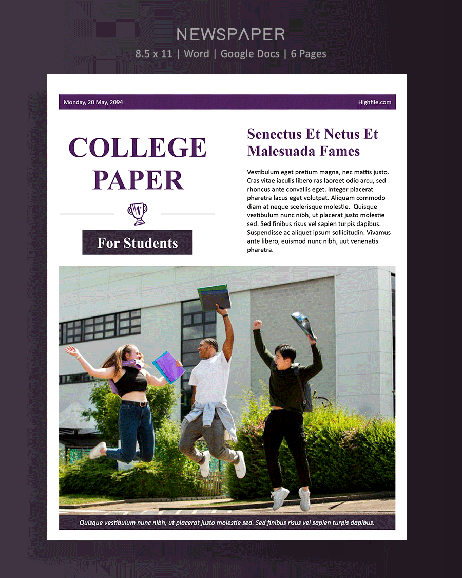 College Newspaper Template - Word and Google Docs