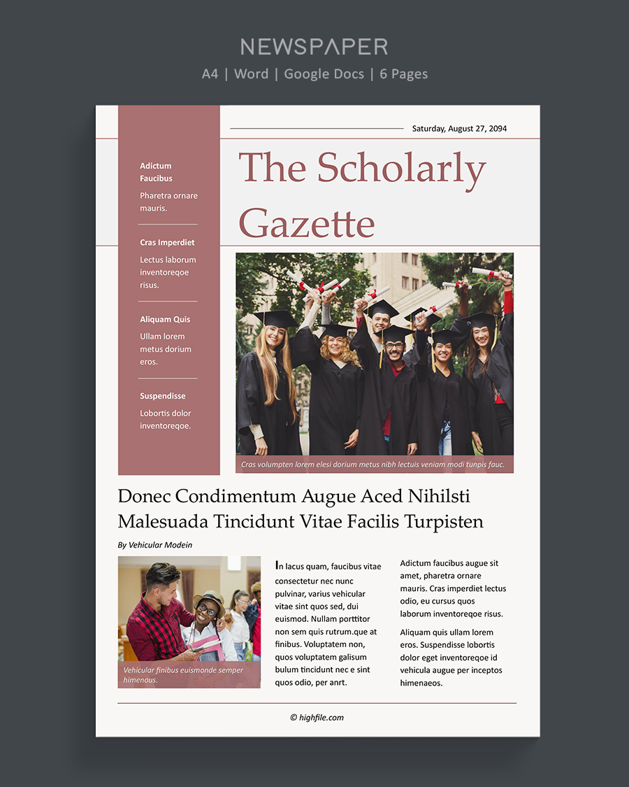 Elegant Design Newspaper Template for Students - Word, Google Docs