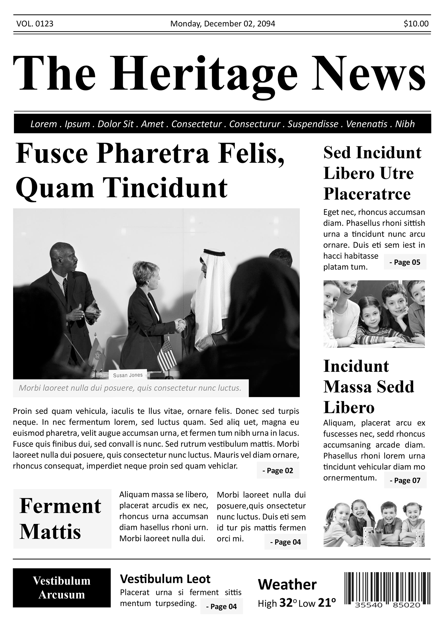 Minimal Black and White Newspaper Front Page Template - Page 01