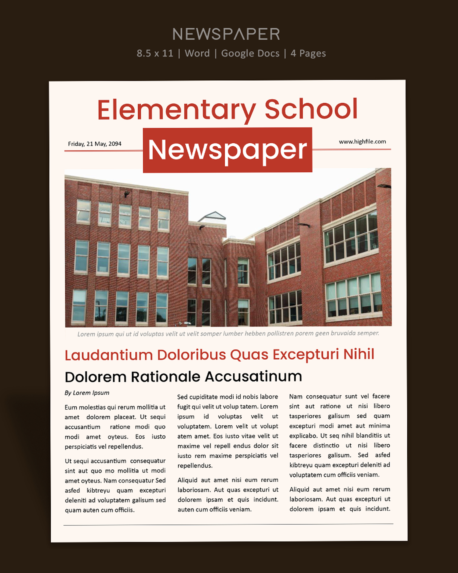 Minimal Elementary School Newspaper Template - Word, Google Docs