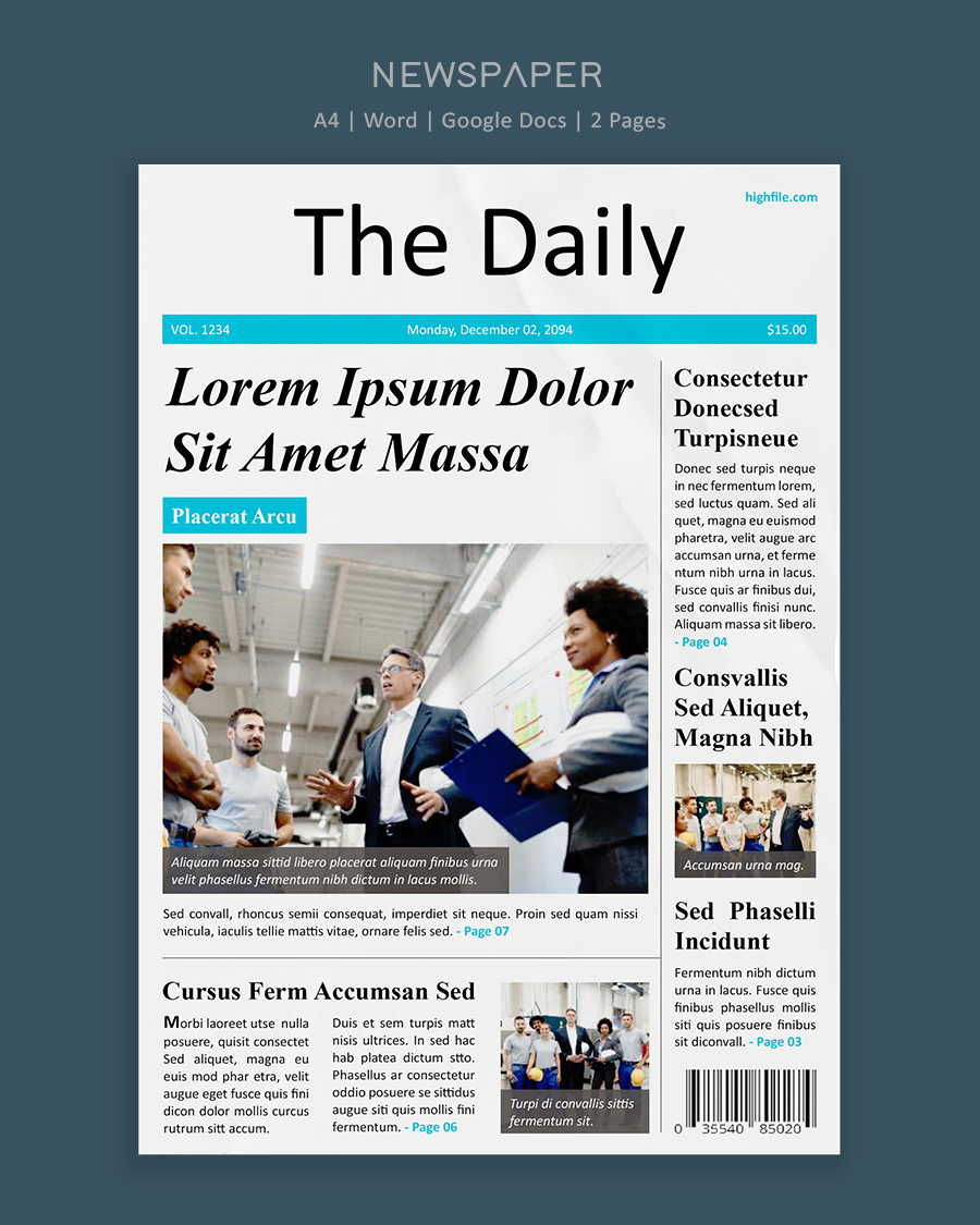 Minimal Layout Newspaper Front Page Template - Word, Google Docs