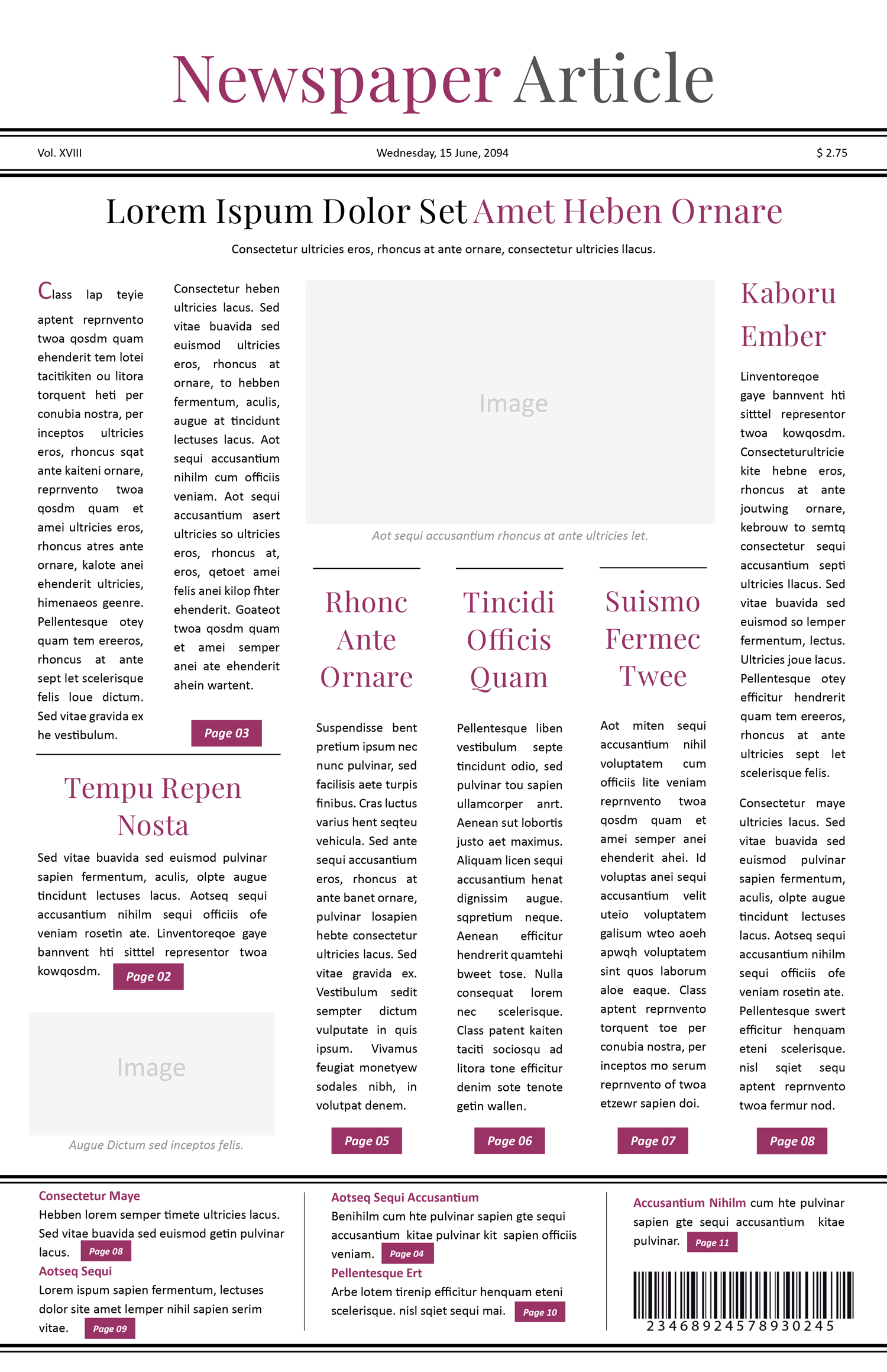 Minimal Newspaper Article Template - Front Page