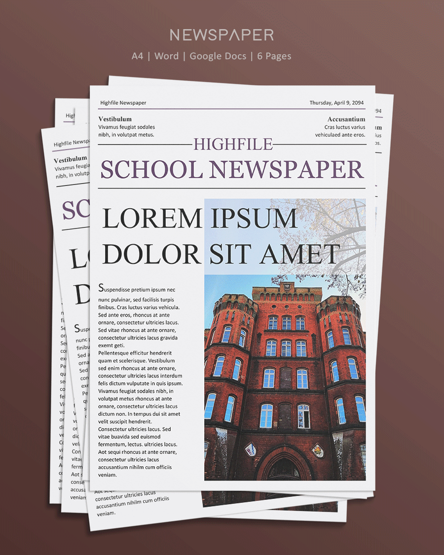 Minimal School Newspaper Template - Word and Google Docs