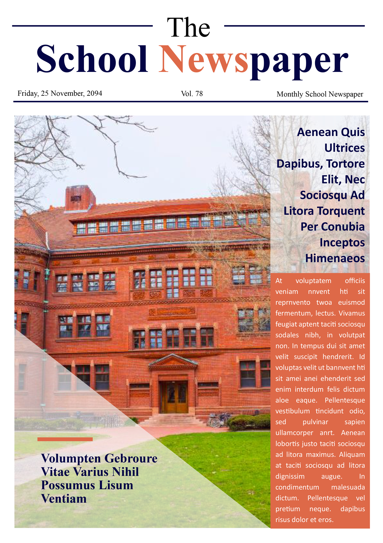 Monthly School Newspaper Template - Page 01