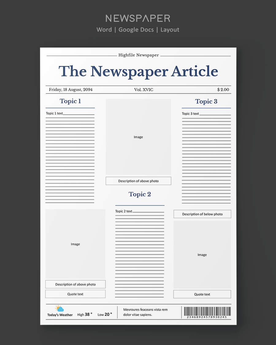 Newspaper Article Layout Template - Word, Google Docs