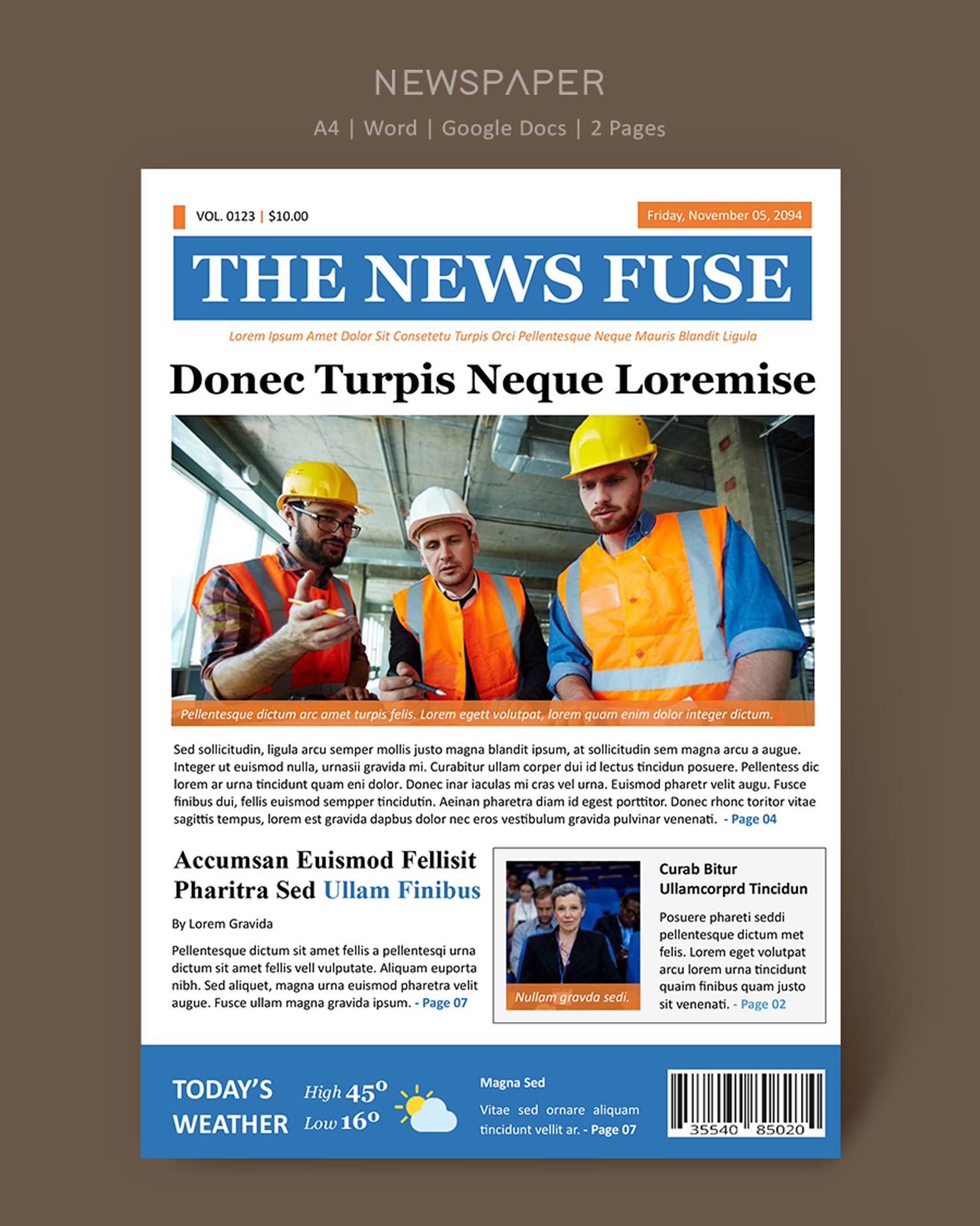 Newspaper Headline Front Page Template - Word, Google Docs