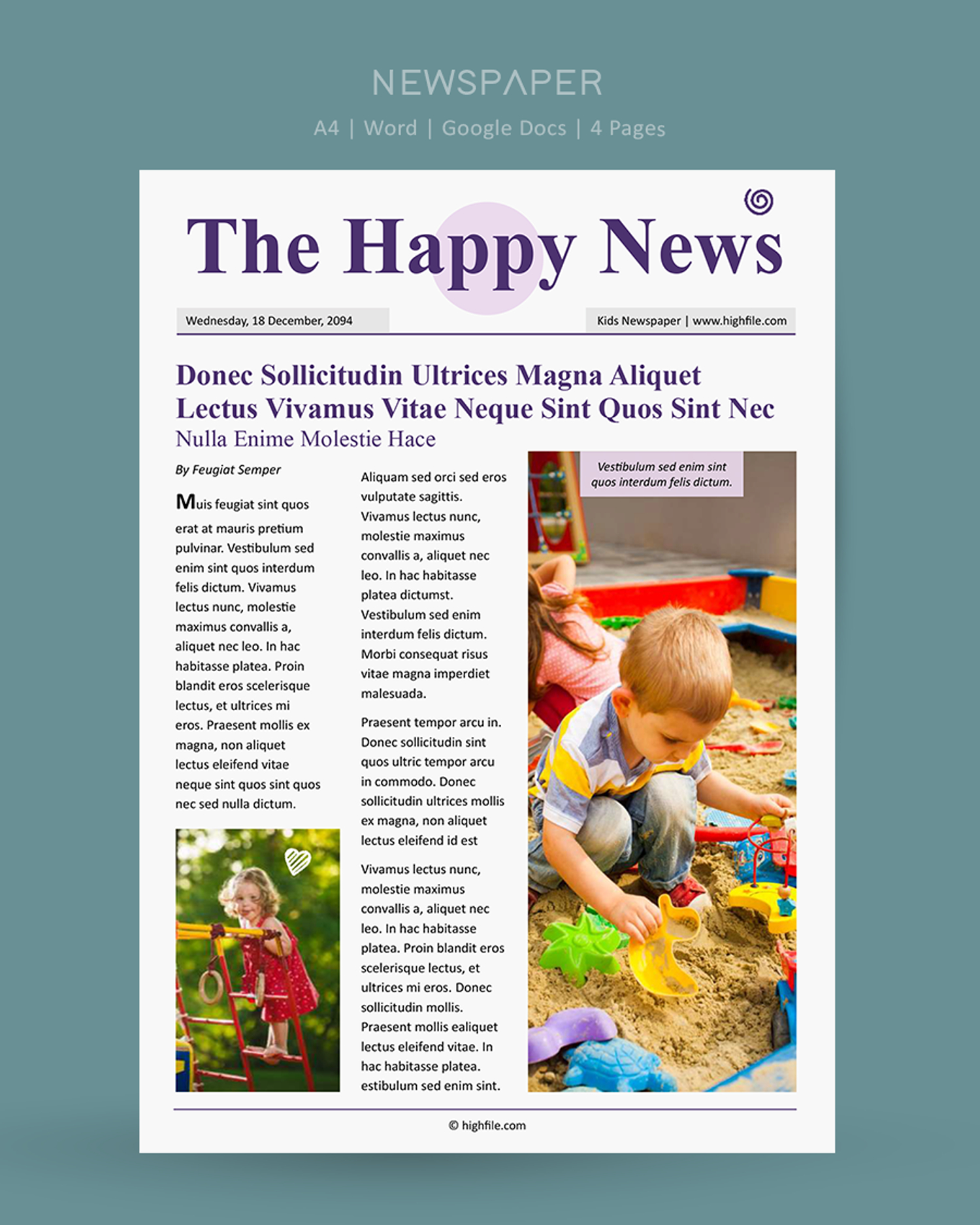 Purple Newspaper Template for Kids - Word, Google Docs
